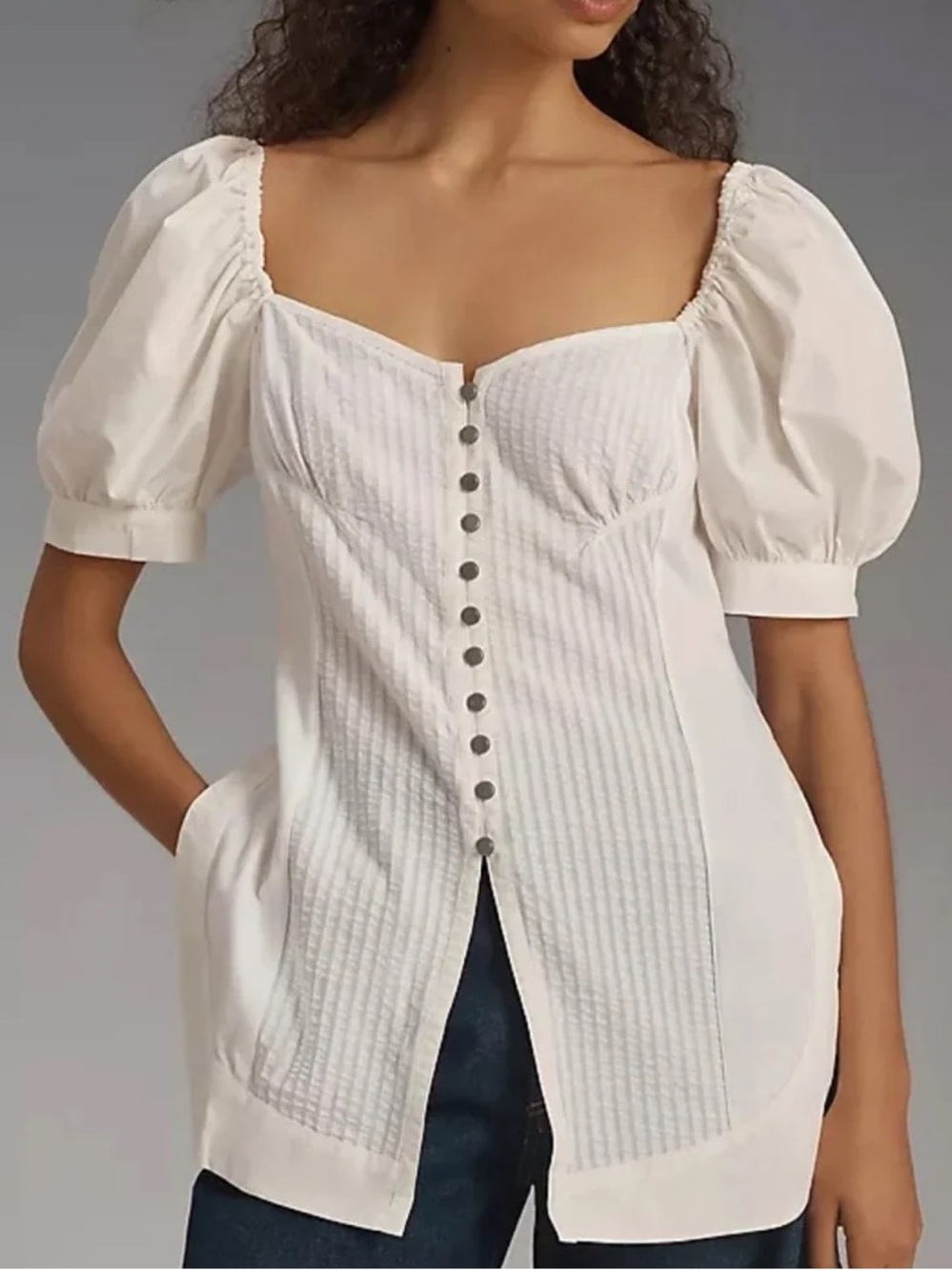 Anthropologie Maeve Puff Sleeve Sweetheart Top Blouse XXS